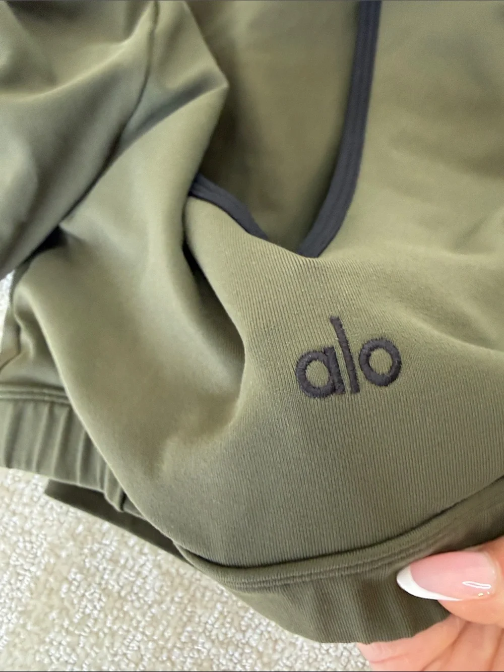 ALO Yoga Kids Olive Green Shorts with Black Trim
